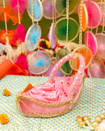 Laddu Gopal Premium Pink Velvet Boat Bed | L x W x H (13 x 7 x 4")