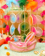 Laddu Gopal Premium Pink Velvet Boat Bed | L x W x H (13 x 7 x 4")
