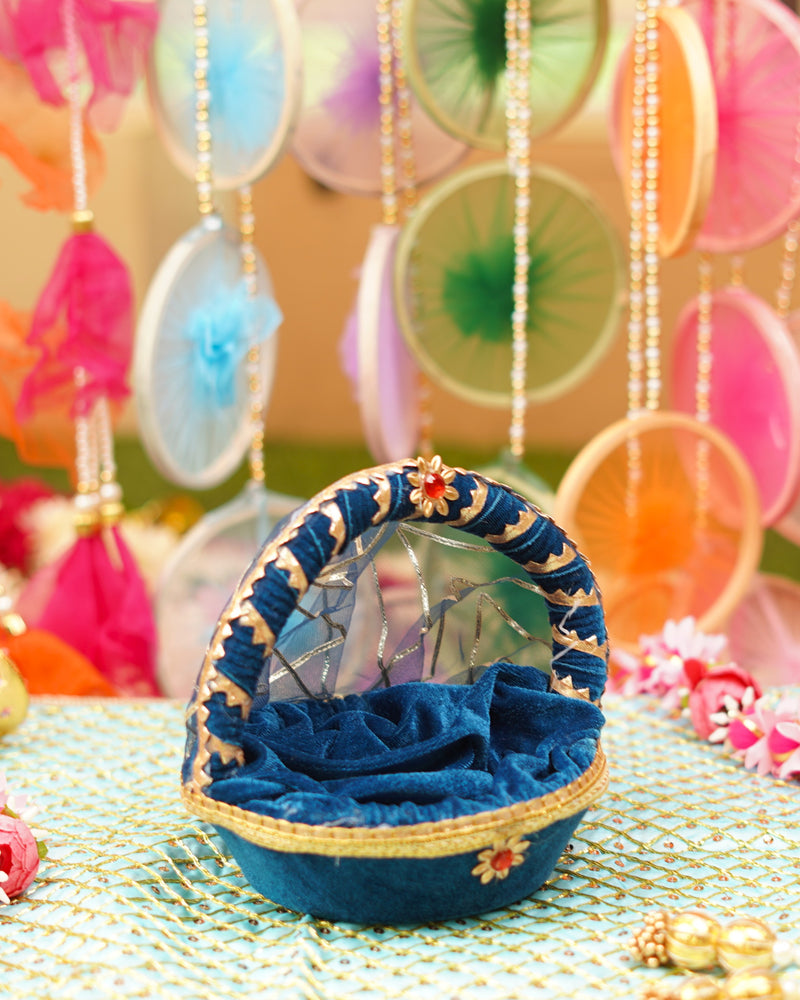 Navy Blue Bal Gopal Velvet Tokri Bed