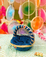 Navy Blue Bal Gopal Velvet Tokri Bed