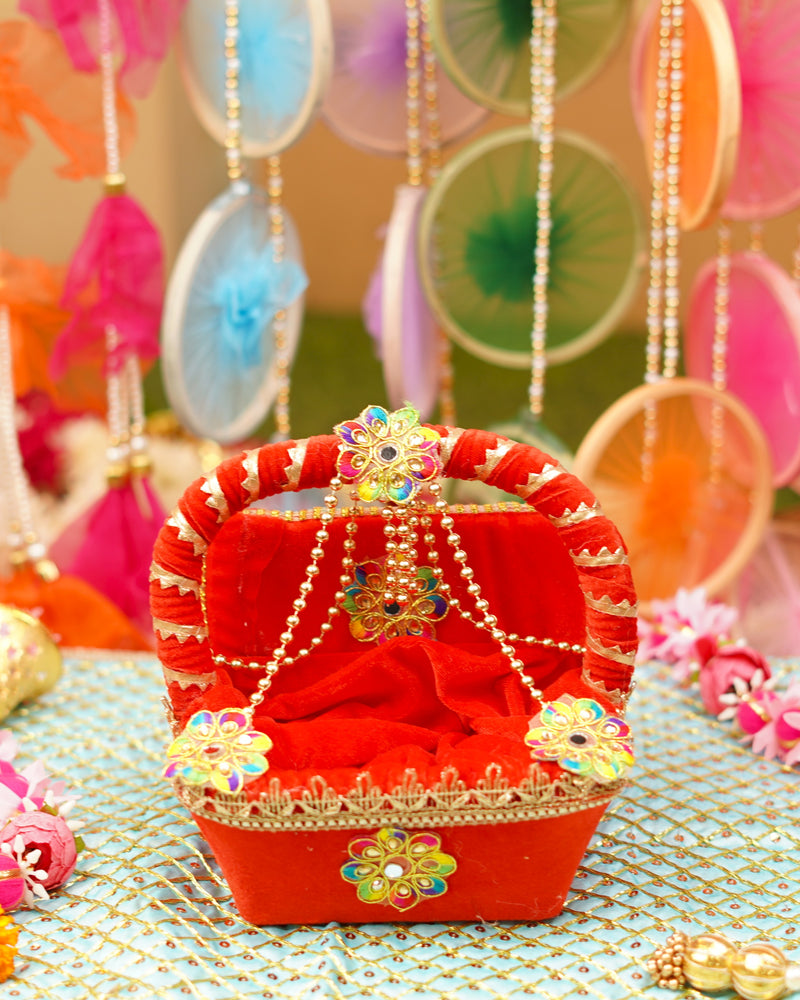 Red Velvet Laddu Gopal Regal Tokri Bed | 7.2 x 6.5 x 6.5 Inch