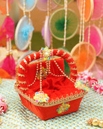 Red Velvet Laddu Gopal Regal Tokri Bed | 7.2 x 6.5 x 6.5 Inch