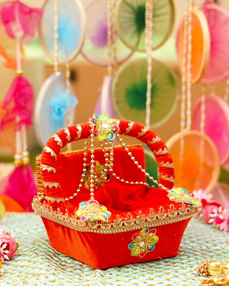Red Velvet Laddu Gopal Regal Tokri Bed | 7.2 x 6.5 x 6.5 Inch