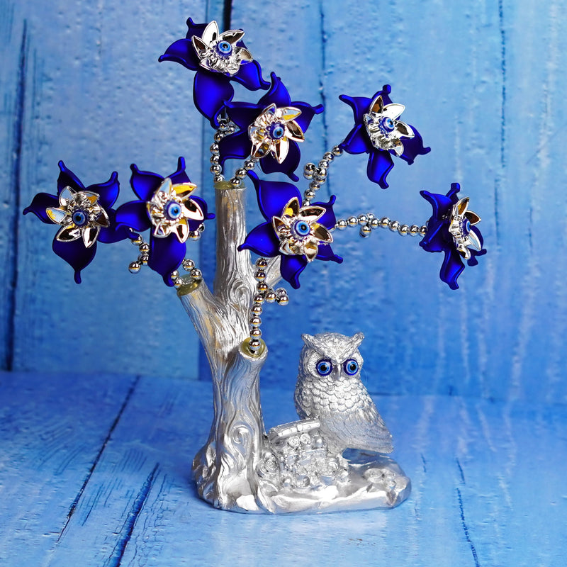 Evil Eye Blossom Tree with Owl - Decorative Showpiece 8.5 Inch