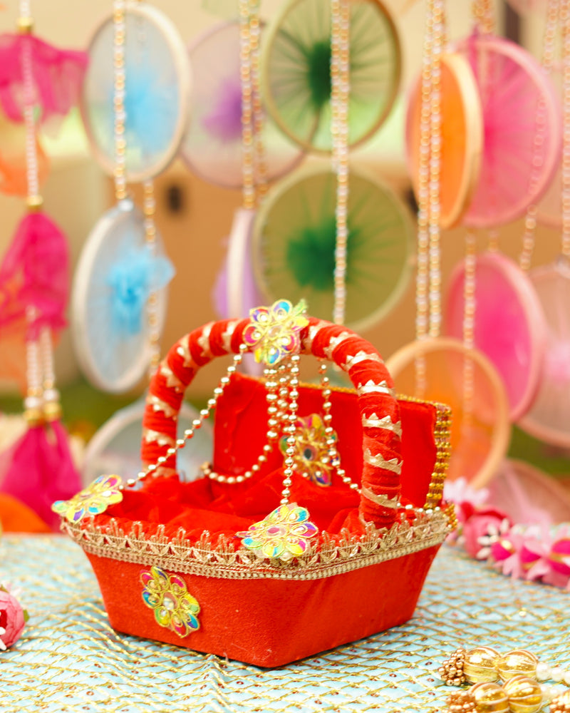 Red Velvet Laddu Gopal Regal Tokri Bed | 7.2 x 6.5 x 6.5 Inch