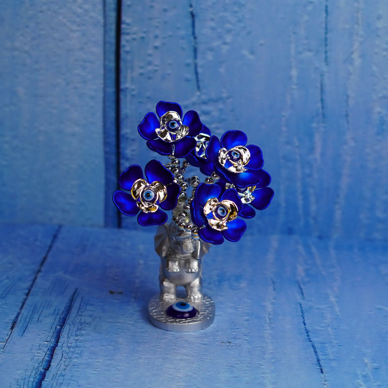 Evil Eye Flower Tree with Elephant Figurine – Protection Showpiece 5 Inch