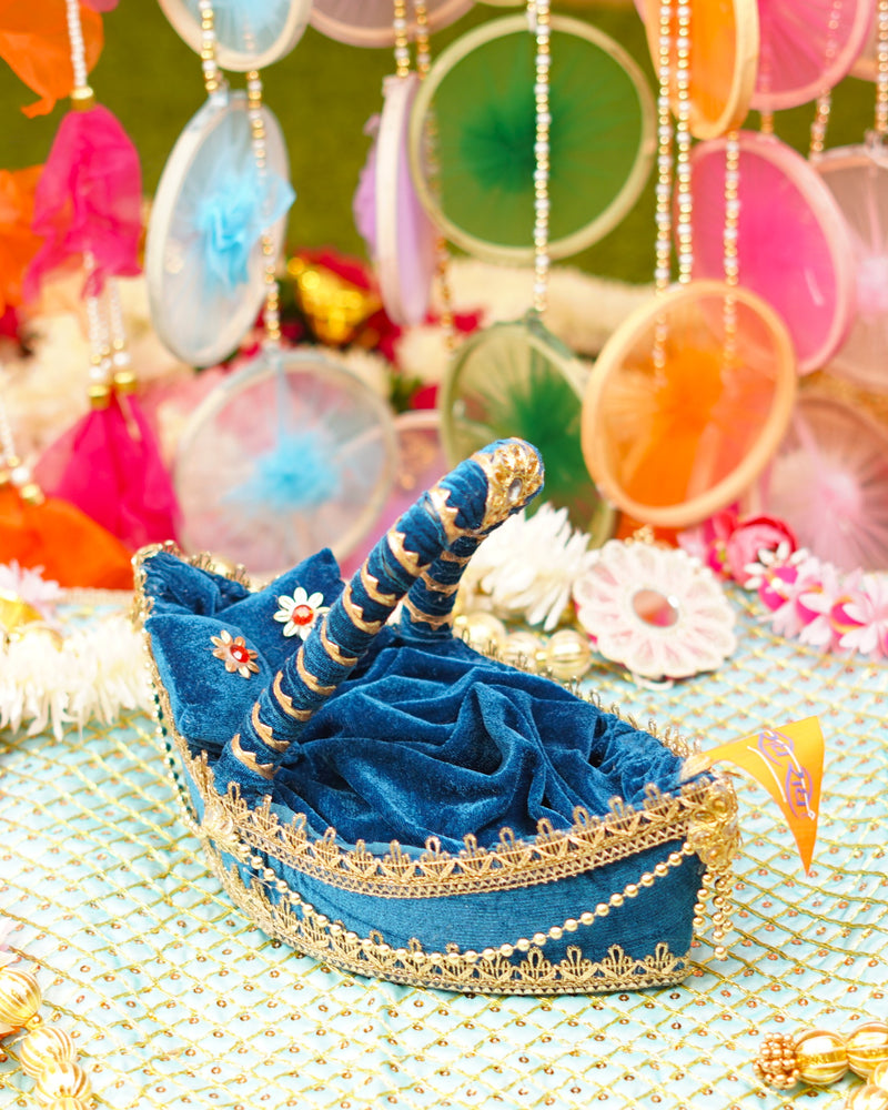 Laddu Gopal Premium Deep Blue Boat Bed | 13 x 7 x 4" (inches)