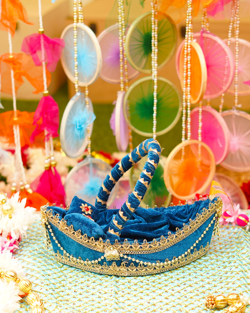 Laddu Gopal Premium Deep Blue Boat Bed | 13 x 7 x 4" (inches)