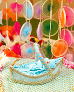 Laddu Gopal Premium Sky Blue Boat Bed | 13 x 7 x 4"