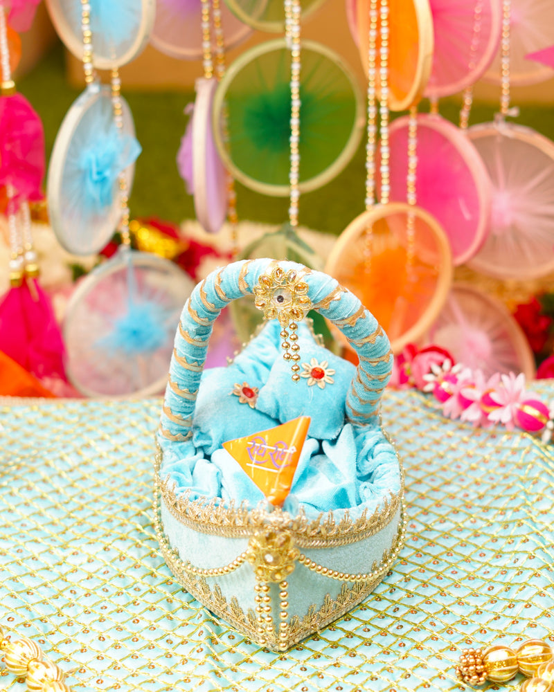 Laddu Gopal Premium Sky Blue Boat Bed | 13 x 7 x 4"