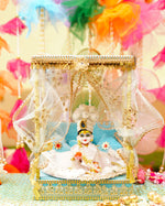 Sky Blue Decorative Laddu Gopal Light Bangla with Bed 14.5 inch