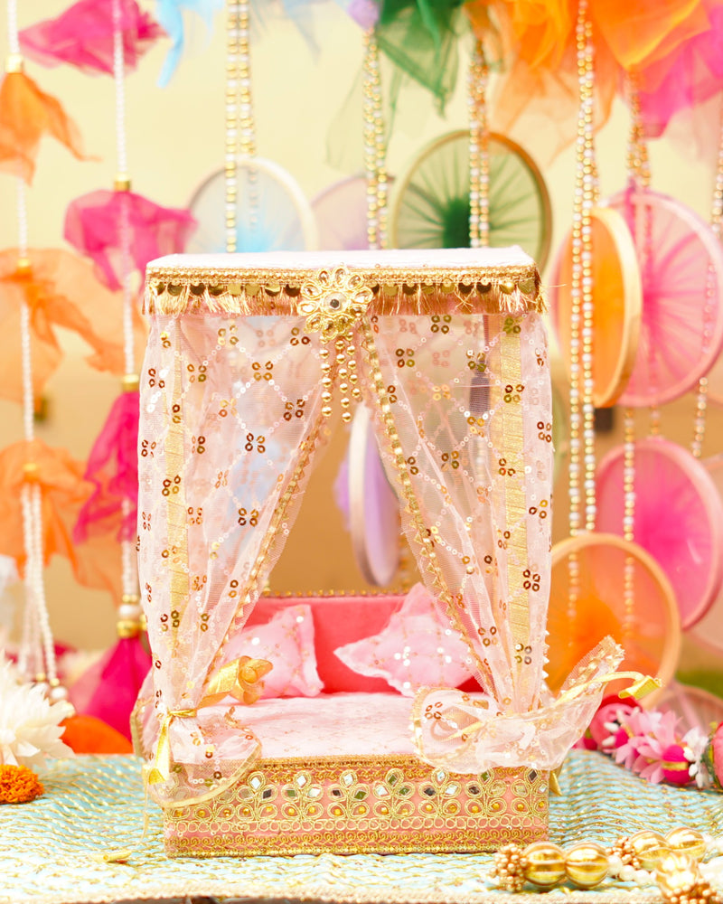 Pale Pink Decorative Laddu Gopal Light Bangla with Bed 12 inch