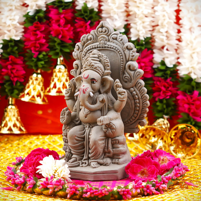 Vakratunda Ganpati Idol 9" | Made with Ganga River Mitti | Dissolvable & Ecofriendly | 970g