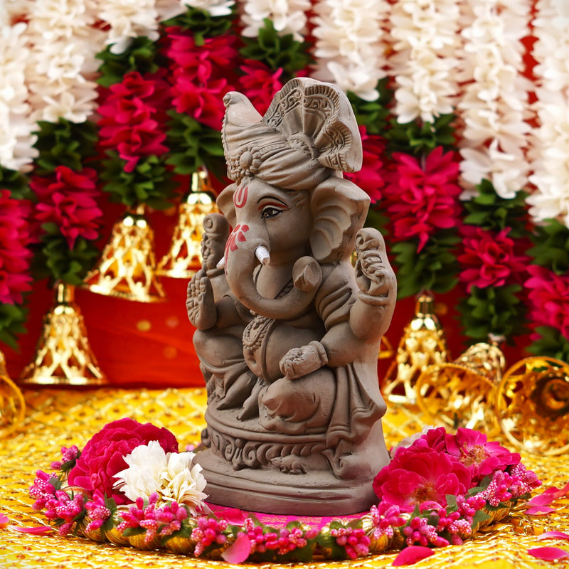 Gajavakra Pagdiwaale Ganesha Ganga River Mitti Idol 9" | Immersible Clay & Sustainable | 1020g