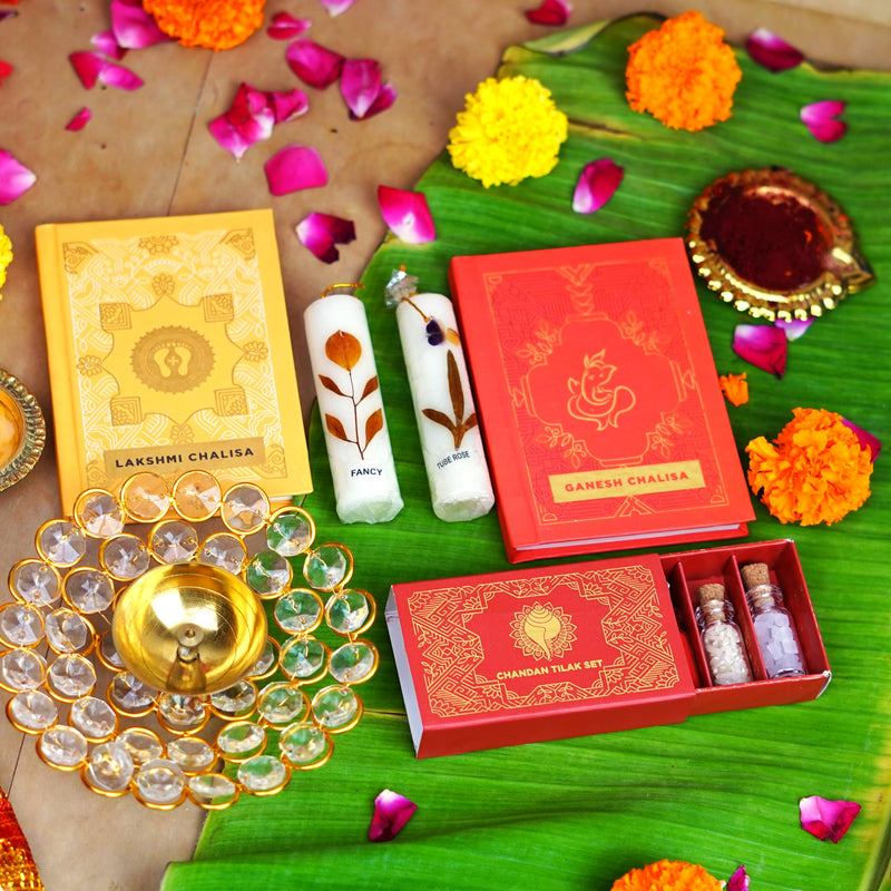 Lakshmi Chalisa and Ganesh Chalisa Blessings Gift Set- Yellow