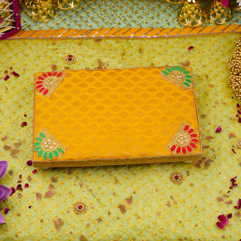 Yellow Premium Cushioned Festive Pooja Chowki 11x7 Inch