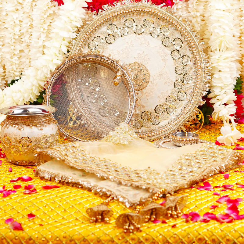 Golden Karwa Chauth Thali Set | Luxe Edition | Pack of 5