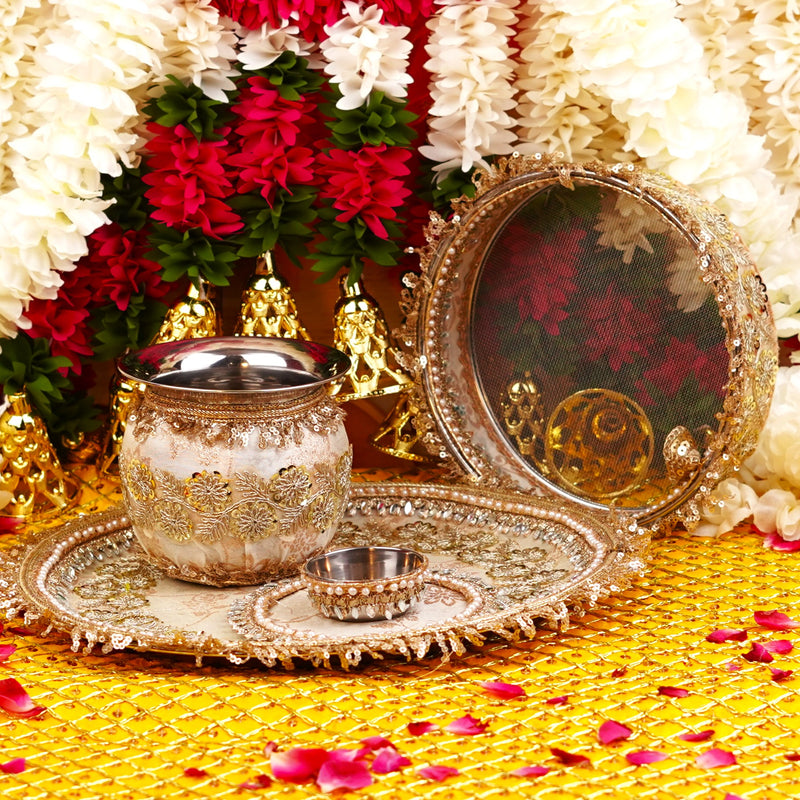 Golden Karwa Chauth Thali Set | Luxe Edition | Pack of 5