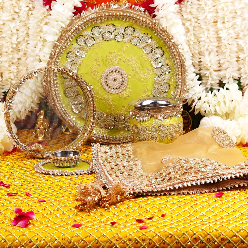 Green Karwa Chauth Thali Set | Luxe Edition | Pack of 5