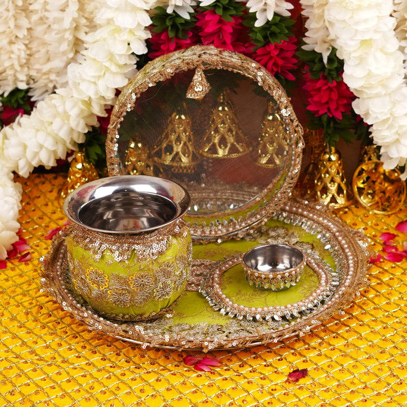 Green Karwa Chauth Thali Set | Luxe Edition | Pack of 5
