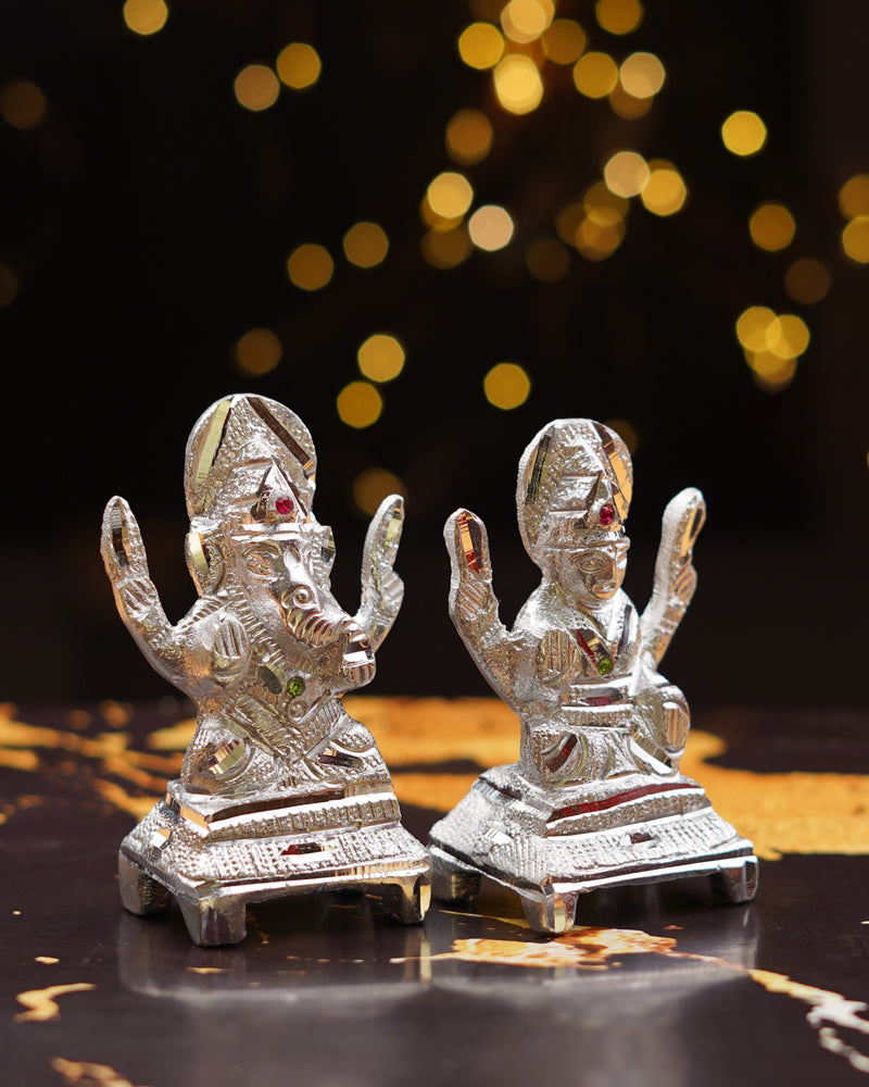 Lakshmi Ganesh Silver Plated Idol Set with Premium Gift Box 4 Inch