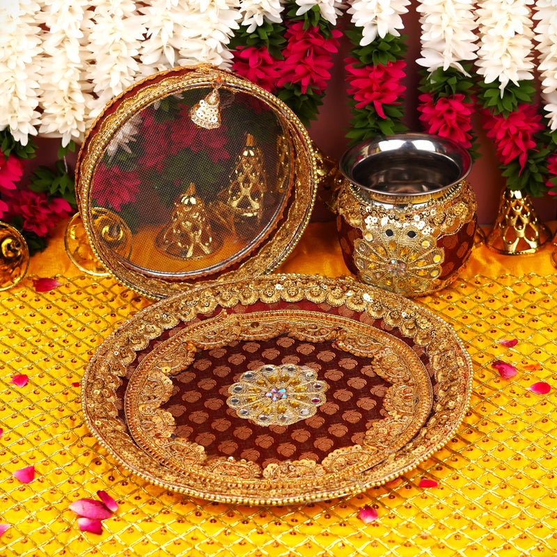 Majestic Maroon Karwa Chauth Thali Set | 400g | Pack of 3