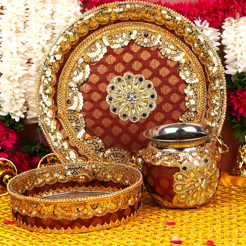 Majestic Maroon Karwa Chauth Thali Set | 400g | Pack of 3