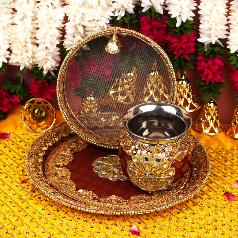Majestic Maroon Karwa Chauth Thali Set | 400g | Pack of 3