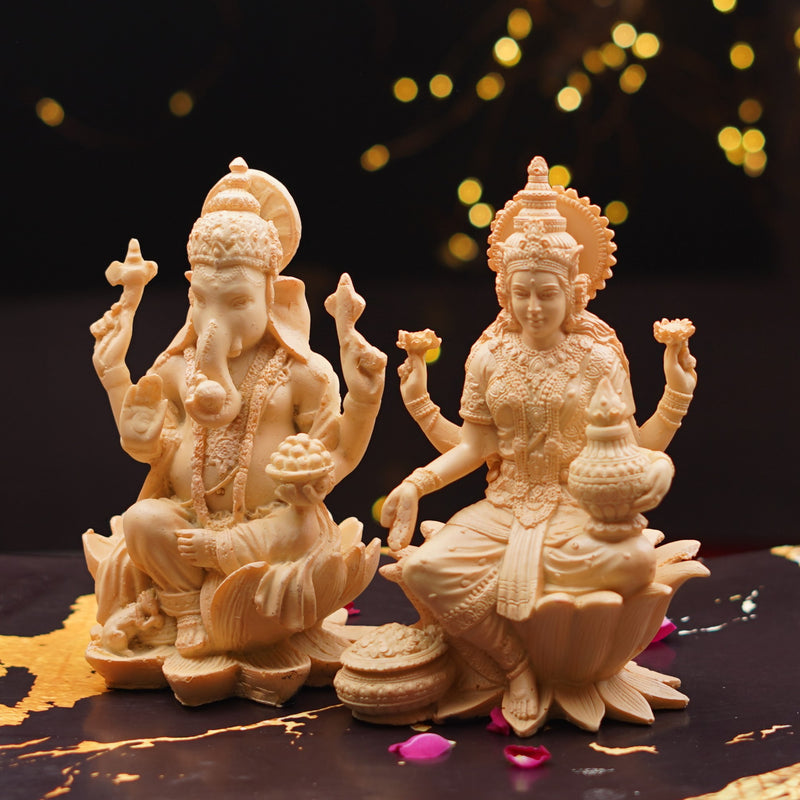 Lakshmi and Ganesh Resin Beige Colour 7.1 Inch