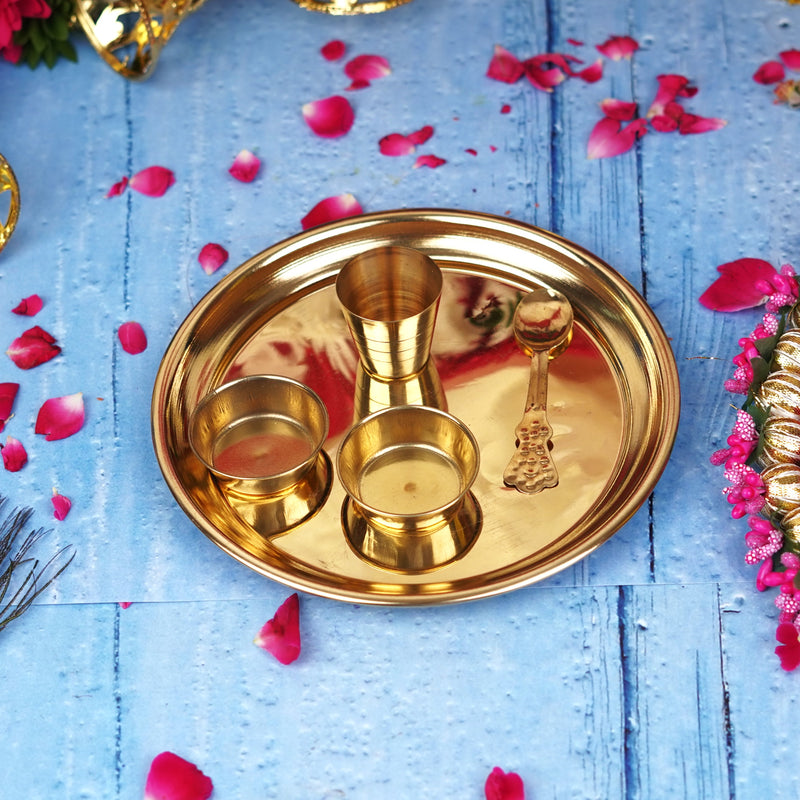 Pure Brass Laddu Gopal Bhog Thali Set 7"