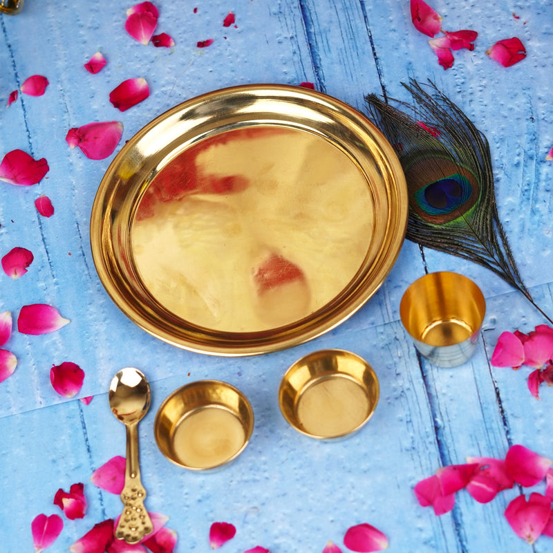 Pure Brass Laddu Gopal Bhog Thali Set 6"