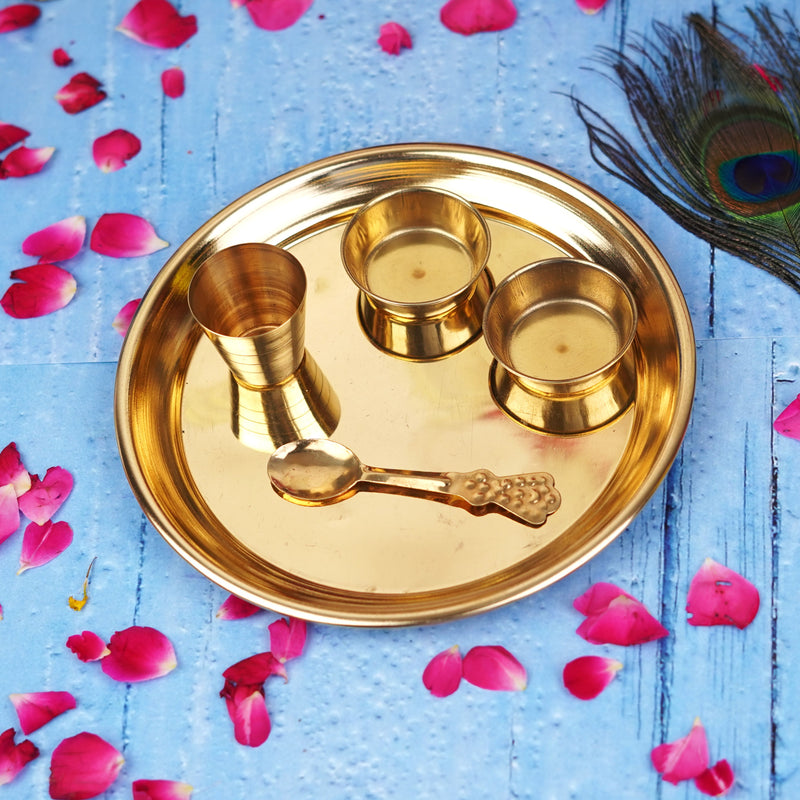 Pure Brass Laddu Gopal Bhog Thali Set 7"