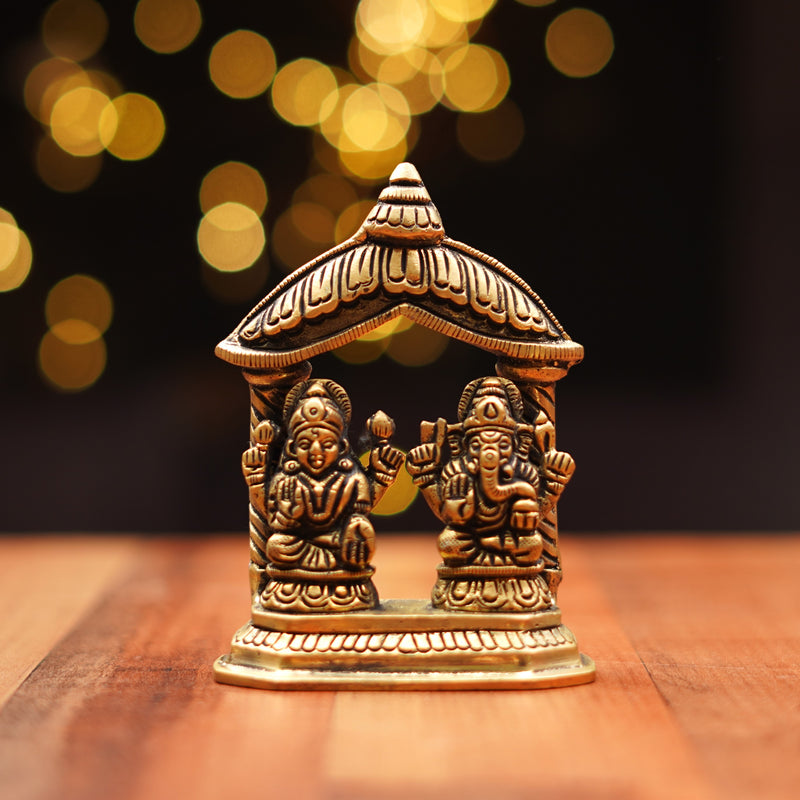 Pure Brass Lakshmi Ganesh Idol with Temple Shape