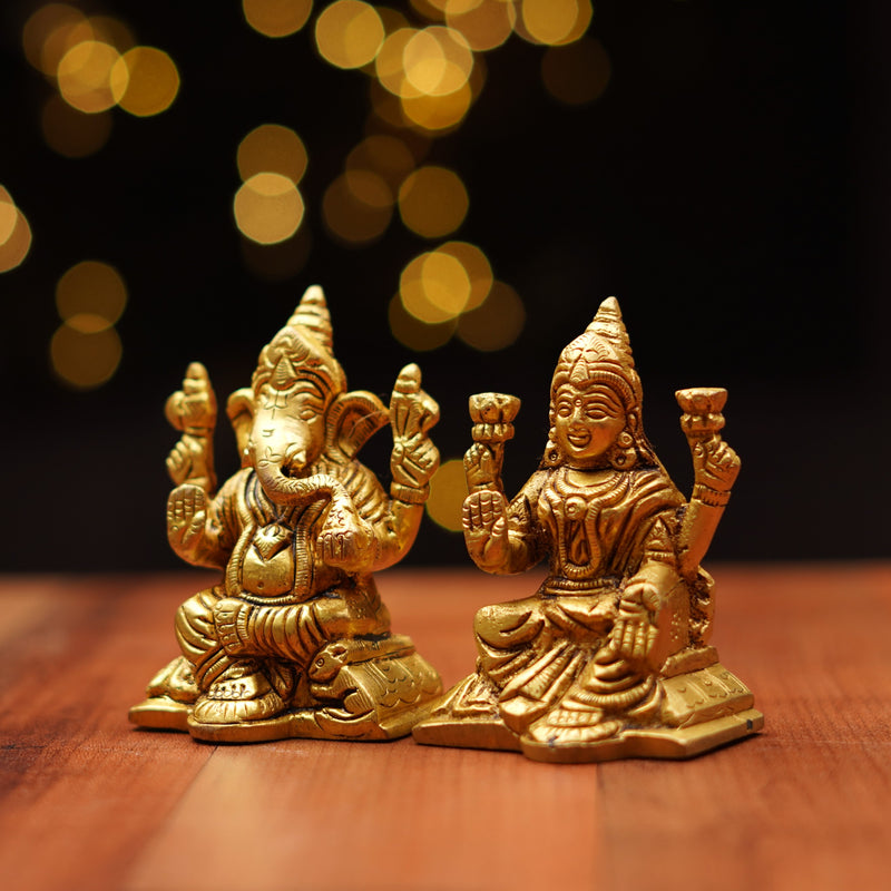 Brass Lakshmi Ganesh Idol Set 3 Inch
