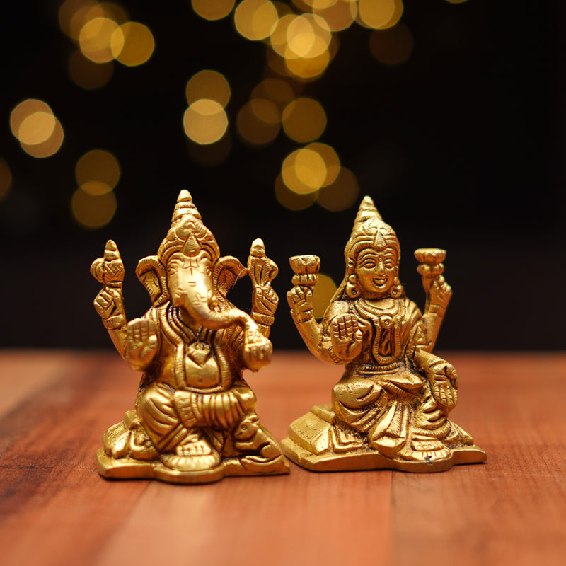 Brass Lakshmi Ganesh Idol Set 3 Inch