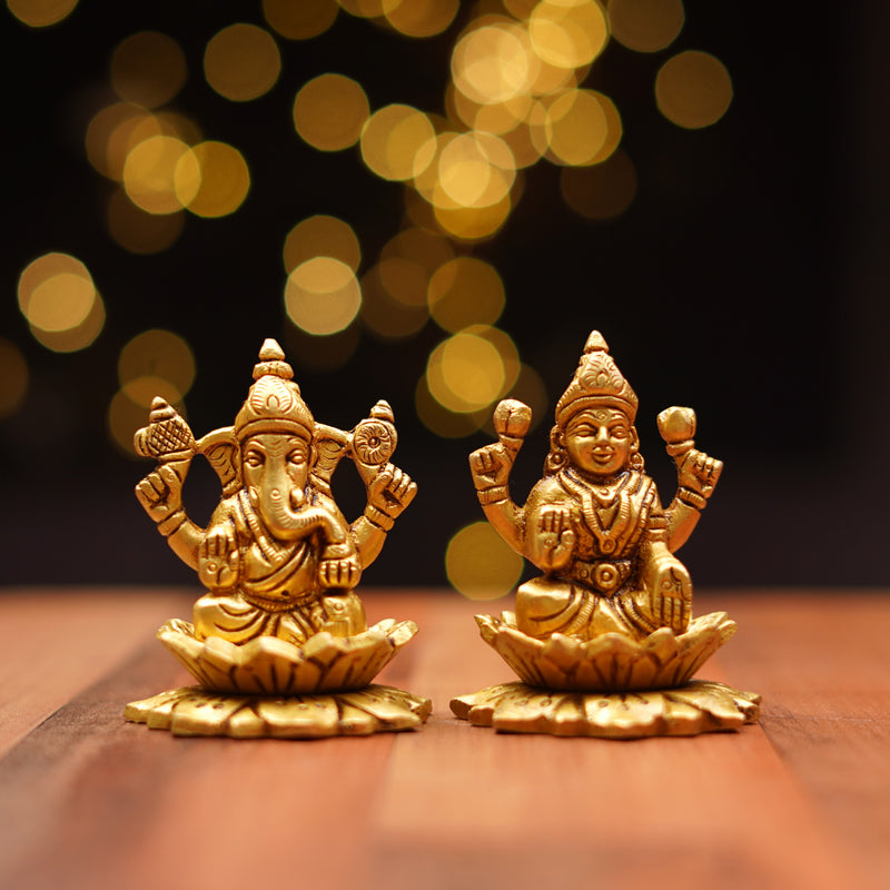 Pure Brass Lakshmi Ganesh Idol Set 3Inch