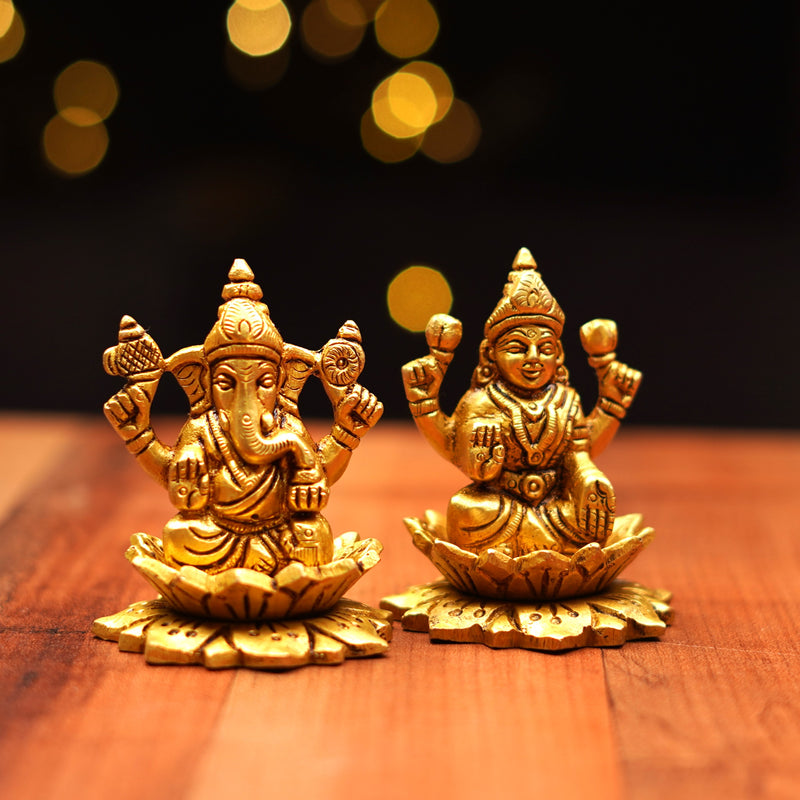 Pure Brass Lakshmi Ganesh Idol Set 3Inch