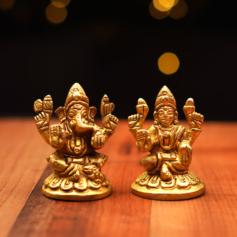 Brass Small Lakshmi Ganesh Idol Set 9 cm