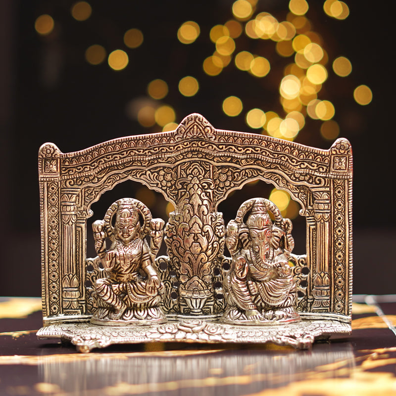 Silver Plated Lakshmi Ganesh Idol 6 Inch