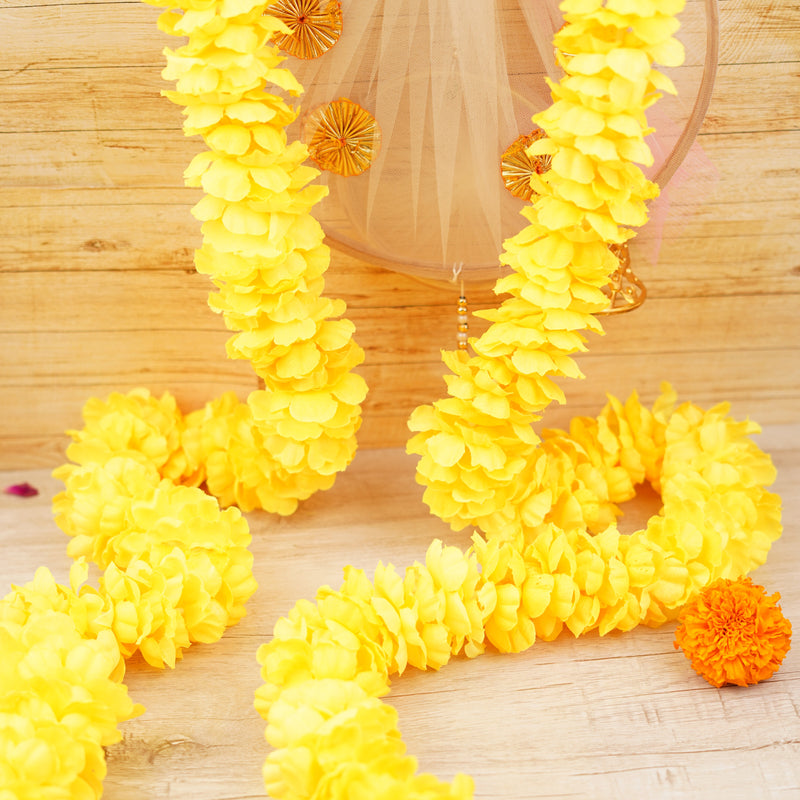 Premium Yellow Floral Garland| Latkan Set of 6 | Length: 4.5 ft | Soft and Superior Finish Entrance Hangings