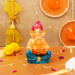 Pink Pagdi Ganesha Playing Dholak Resin Idol 5 "