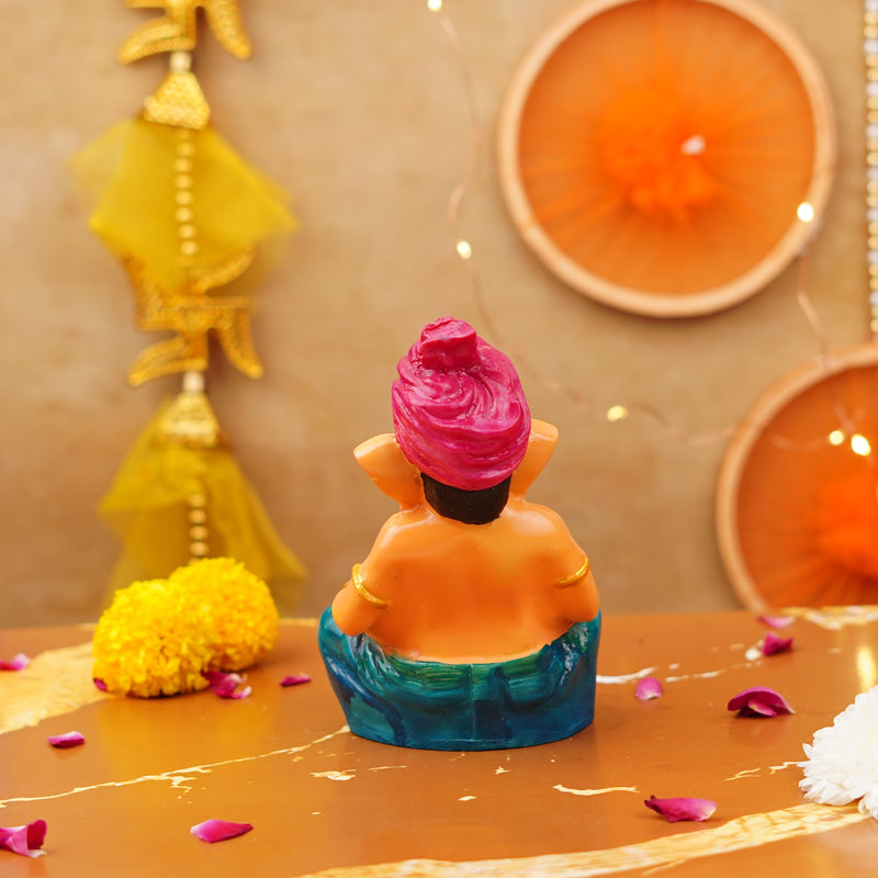 Pink Pagdi Ganesha Playing Dholak Resin Idol 5 "