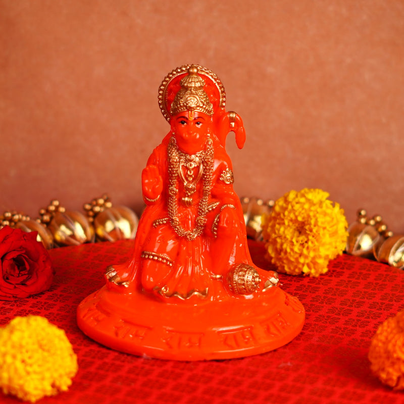 Orange and Golden Hanuman Resin Idol 4.5 Inch