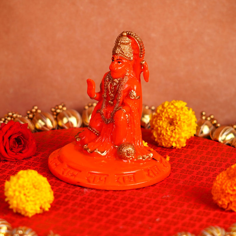 Orange and Golden Hanuman Resin Idol 4.5 Inch