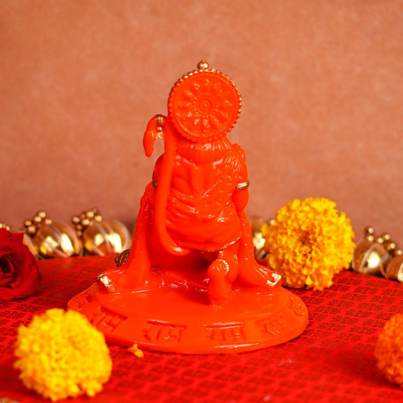 Orange and Golden Hanuman Resin Idol 4.5 Inch