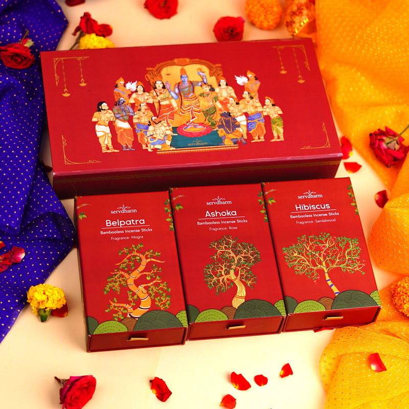 Valmiki's Ramayana Heritage Edition – Luxurious Wooden Gift Box Featuring Handcrafted Art, Sacred Incense Box, Hanuman Chalisa Scroll, Jai Shree Ram Brass Gada
