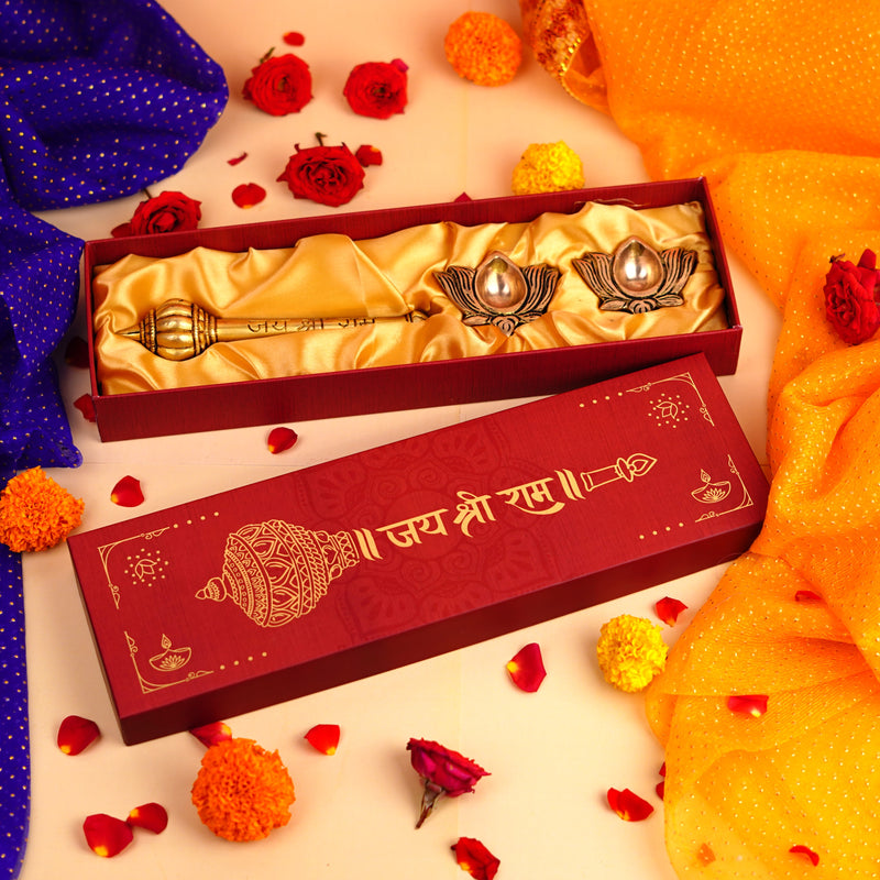 Valmiki's Ramayana Heritage Edition – Luxurious Wooden Gift Box Featuring Handcrafted Art, Sacred Incense Box, Hanuman Chalisa Scroll, Jai Shree Ram Brass Gada