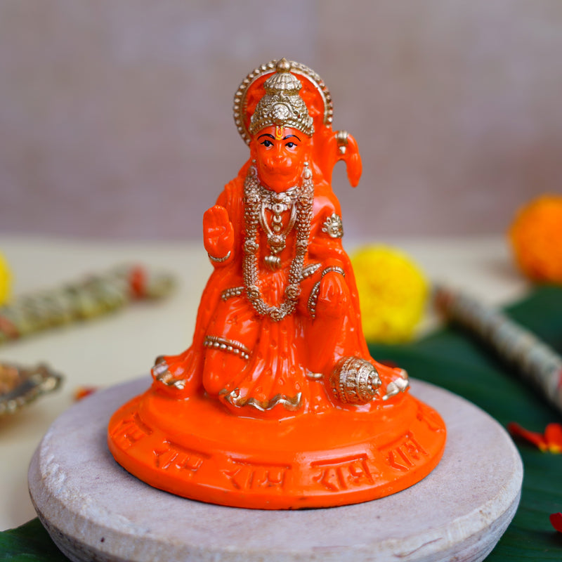 Orange and Golden Hanuman Resin Idol 4.5 Inch