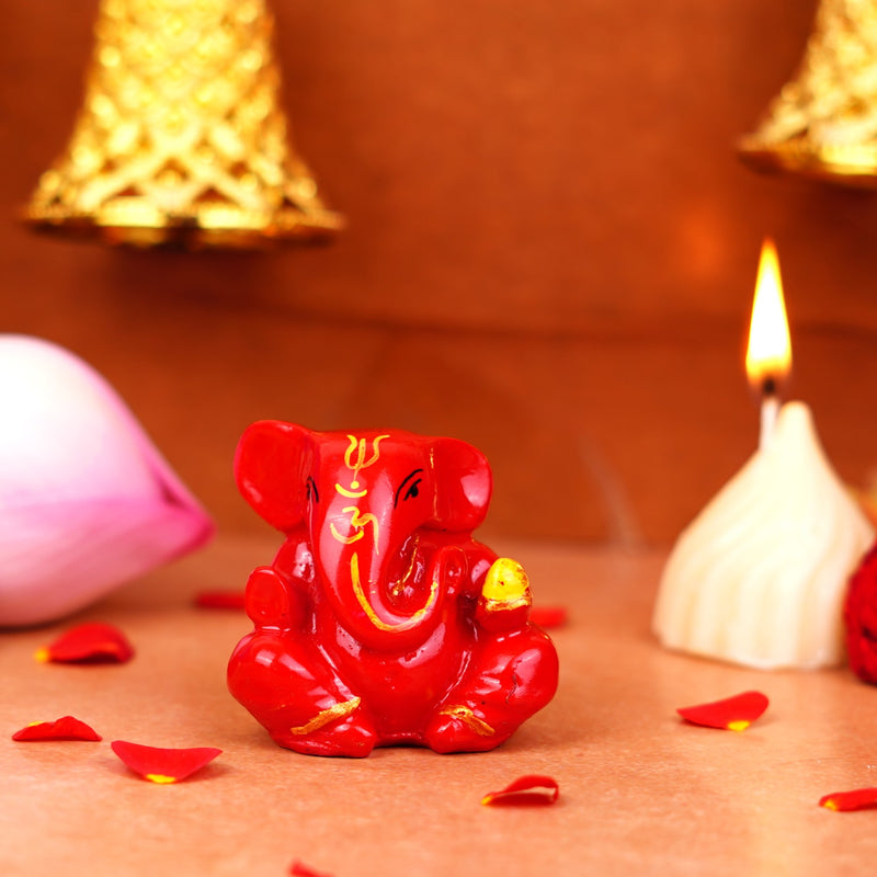 Red Gifting Small Ganesha Resin Idol 2 Inches