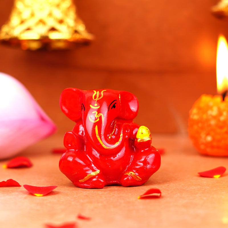 Red Gifting Small Ganesha Resin Idol 2 Inches